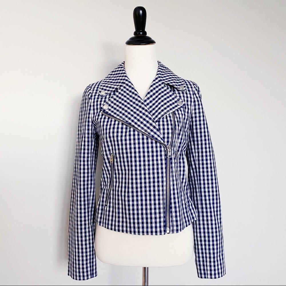 NWOT J. Crew Gingham Moto Jacket